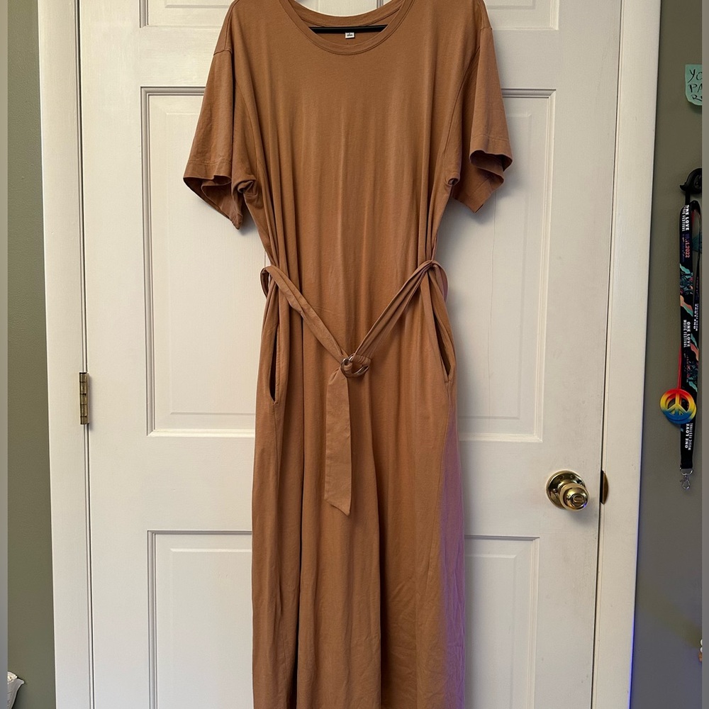 100% Cotton Belted, Midi T-Shirt Dress by UNIQLO